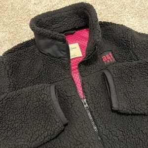 Y2K Vintage Abercrombie Sherpa Fleece Zip Jacket | Black & Pink | Small